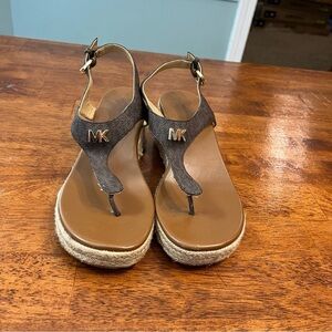 Michael Kors Laney Saffiano Leather Espadrille Wedge Sandal Classic size 7